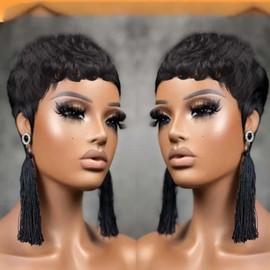 VRZ Pixie Cut Wig Human Hair Straight Short Wigs for Black Women 100% Brazilian Hair Glueless Full Machine Made Wigs Natural 1B Color