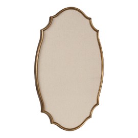 Kate and Laurel Leanna Scalloped Oval Metal Pinboard with Fabric Surface for Display, Organization, and Decor, 24x36, Gold
