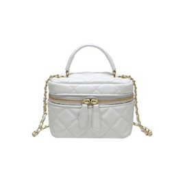 QWINEE Women's Silver Top Handle Crossbody Bag Small Crocodile Embossed Satchel Bag Mini Bucket Handbag, White, One Size