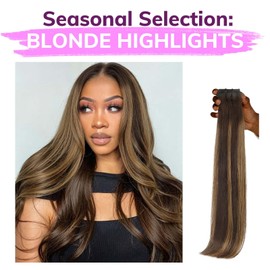 IDN BEAUTY Seamless Clip In Hair Extensions Human Hair 4/27/4 Balayage Chocolate Brown to Caramel Blonde Straight Seamless Clip Ins For Black Women PU Weft Invisible Edge 110g 22 Inch 7pcs
