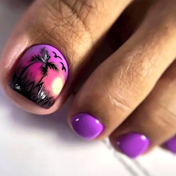 Short Square Press on Toenails Coconut Palm Tree Fake Toe