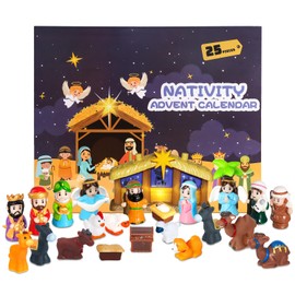 Nativity Advent Calendar 2025 Kids with Light, 25 Days Christmas Countdown Christian Advent Calendar Kids Nativity Play Set, Small Nativity Scene Toy for Toddler Children Religious Gifts