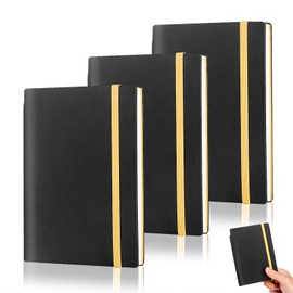 Pack of 3 Notebook A6 Notepad Small, Leather Notebook 192 Pages Notebooks Set with Elastic Closure, 9.6 x 14.5 cm Mini Pen Holder Notepad Black Travel Diary for Office and School Notebook
