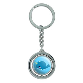 GRAPHICS & MORE Cute Kawaii Baby Narwhal Keychain Spinning Round Chrome Plated Metal