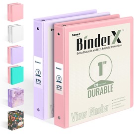 2 Pack BinderX Extra Durable 3 Ring Binder, 1 Inch Binder Round Rings, Fits 350 Sheets of 8.5x11 Paper, Customizable View Cover with Inside Pockets, Cute 1 Inch Binders 3 Ring, Pink & Purple