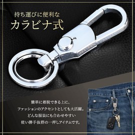 REX-OWL RKH-01 Men's Keychain, Removable, Keyring, Double Ring, Carabiner, Gunmetal