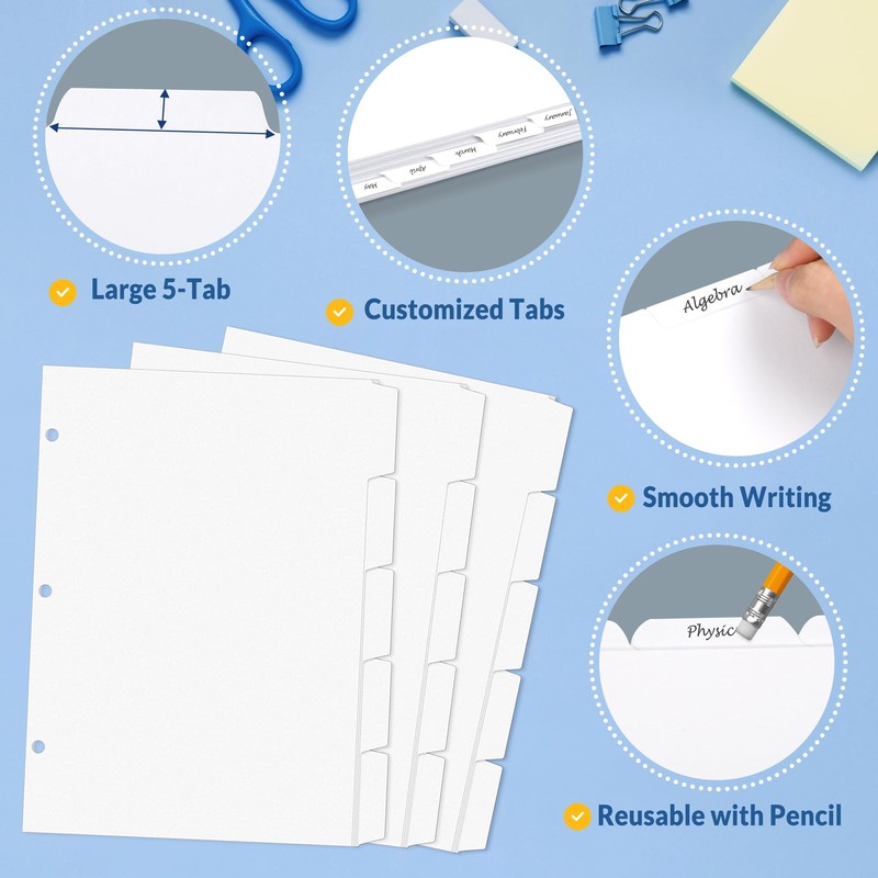 SUNEE Binder Dividers with Tabs for 3 Ring Binder, 8.5