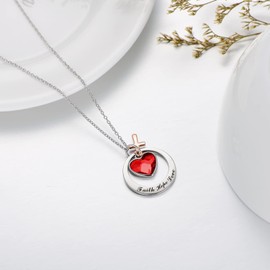 AOBOCO Two-Tone Sterling Silver and Rose Gold or Gold-Faith Hope Love Cross Charm Pendant Necklace with Austrian Crystal (Silver & Rose Gold-Red)