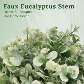 SUMJOK Artificial Eucalyptus Plants with Glass Vase for Farmhouse Home Decor, 4 Bouquet Faux Eucalyptus Stems Fake Eucalyptus Plants in Clear Flower Vase for Home Living Room, Dining Table Decor