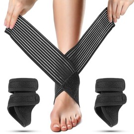 2Pairs Kid's Ankle Brace Adjustable Ankle Compression Sleeve Double Wraps, Foot Support Stabilizer Wraps Protector Guard, Knitted Ankle Support for Sprain Arthritis Sports Joint Pain US Size 4-5