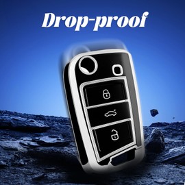 OFF WE GO OFF WE GO Autoschlssel Hlle Schlssel Hlle Schlsselhlle Cover fr VW Golf 7 Polo Skoda Octavia Tiguan MK7 Jetta Seat Leon Fabia Ibiza Fabia Superb Schlsselcover Schutz Geh?use, Schwarz Silber