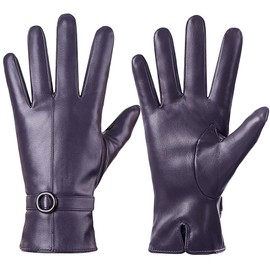 Women's Winter Leather Gloves Touchscreen Texting Warm Driving Lambskin Gloves, purple
