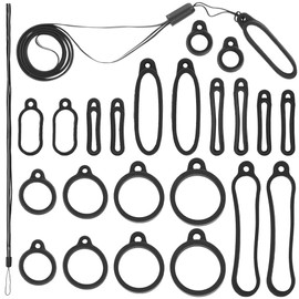 CRASPIRE 11 Sizes Anti-Lost Silicone Rubber Rings Set 8-58mm 22Pcs Adjustable Ring with 1Pc Lanyards Strap Pendant Necklace Fixing Holder Soft Protective Replacement Multipurpose Keychain