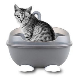 RED ROCKET Cat Litter Box Open Top Cat Shaped Shielded Litter Box with Pan and Brush Large