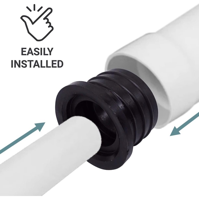 (Pack of 2) Black Rubber Sleeve for Drain Pipe, 1.57"