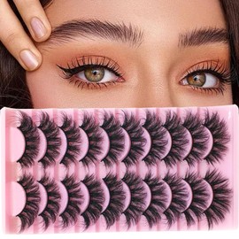 False Eyelash Extensions Lashes Set Cat Eye Curly Lashes 6D Lightweight Natural Comfortable Demi Wispy Russian Reusable Wispy 10 Pairs Set Packs