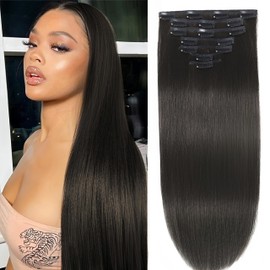 Clip in Hair Extensions Real Human Hair Clip ins Remy Human Hair Clip in Extensions Black Women Invisible Natural Straight Seamless Clip on Hair Extensions 7pcs Double Weft #1B 18 Inch 120g
