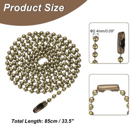 HARFINGTON Stainless Steel Ball Chain 2.4mm 33.5" Length Round Bead Necklace Dog Tag Pull Chains with Connectors Clasps for Men Women Jewelry Making Bracelets Keychain, Bronze