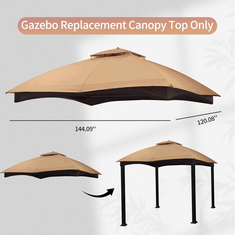 Gazebo Canopy Top Replacement 10x12 Canopy Cover 2 Tier Brown，Replacement