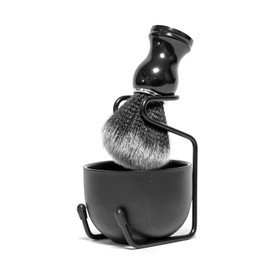 Stylish & Vegan Beard Shaving Brush Set Made of Badger Hair Imitation in Elegant Black