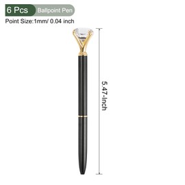 YOKIVE 6 Pcs Black Ink Ballpoint Pen with Crystal Diamond, Twist Design Metal Pen 1.0mm Medium Point Style 1, Great for Office, Studios, Writing (Black)
