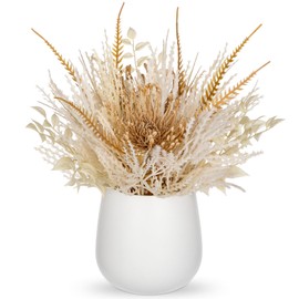 Hollyone Faux Pampas Grass with Vase, Artificial Pampas Grass Flowers Bouquet Plant Fluffy Boho Home Decor Fake Pompass Pompous Grass Floral Arrangement for Wedding Party Table Room Decorations White