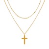 MILAKOO Gold Cross Layered Necklace for Women Dainty Beaded Chains