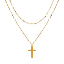 MILAKOO Gold Cross Layered Necklace for Women Dainty Beaded Chains Crucifix Pendant Religious Boho Style Necklace