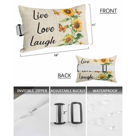 2 Pack 11x16 Chaise Lounge Outdoor Pillows Covers Waterproof, Watercolor Sunflower Butterfly Adjustable Headrest Pillowcase, Vintage Farmhouse Decorative Neck Pillows for Recliner Office Chair