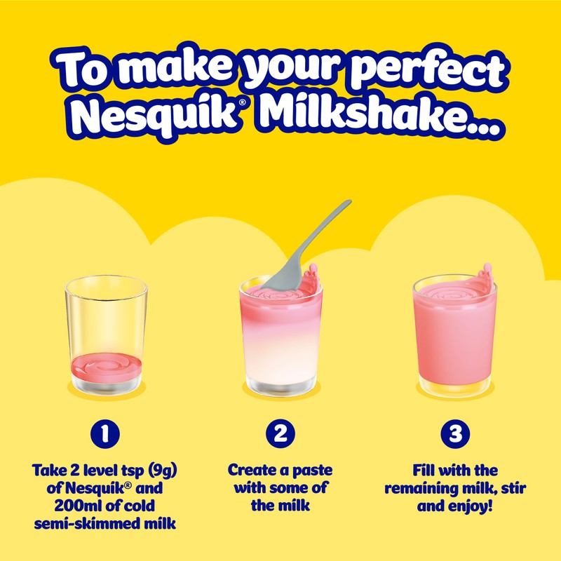 Nesquik Strawberry Flavoured Milkshake Powder, with Vitamin D, 300g Tub