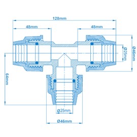 Okaywork T-Piece PE Pipe Fitting 25 mm, PP Fitting for PE Pipe 25 mm Clamp Connector, Screw Connection PN16 DVGW, Clamp Connector, PP T Piece - PP T Piece Coupling for PE80 PE100 Pipes, Pack of 3