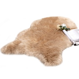 MIULEE Faux Fur Area Rugs Sheepskin Fluffy Mat Fleece Chair Cover Seat Pad Soft Shaggy Area Mat for Bedroom Sofa Floor 60 x 90 cm Irregular Shape Light Tan