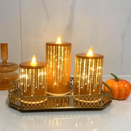 Led Candles Flickering Flameless Candles Battery Operated Fake Electric Luminara Gold Fall Decorations Fireplace Mantle Decor for Living Room Table Centerpieces for Dining Room Bathroom (Orange)