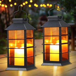 Cozymeow Solar Lights for Outdoor Hanging Pack of 2 Solar Lanterns for Outdoors, IP44 Waterproof Solar Lantern, Garden Decoration with Flickering Effect, Vintage Solar Lantern for Patio, Lawn, Garden
