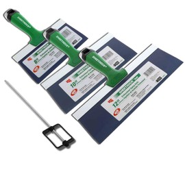 USG Sheetrock Pro Series Blue Steel Drywall Taping Knife with Matrix Style Handle 8"/10"/12" Plus FREE Mud Pan Mixing Blade