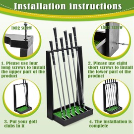 Lenwen Wooden Golf Putter Stand Indoor Display Rack Golf Club Rack Golf Club Holder Natural Wood Golf Club Stand for Storage Sports Outdoors Wall Garage (Black,Holds 6 Clubs)