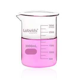 Labvida Glass Beaker, Vol. 3000ml, 3.3 Borosilicate Griffin Low Form with Printed Graduation,LVA022