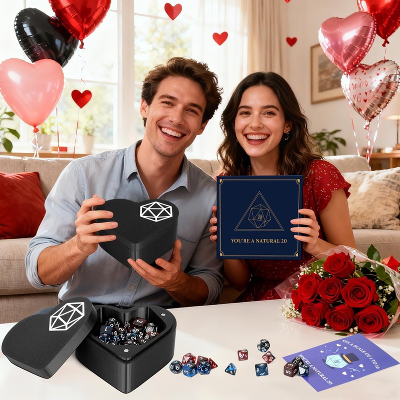 MOVINPE D&D Dice Box with Dice Set – Heart-Shaped Polyhedral
