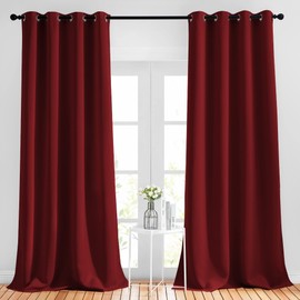 NICETOWN Burgundy Red Blackout Curtains 90 inches Long, Grommet Thermal Insulated Blackout Window Treatments Sound Reducing for Bedroom/Living Room, 2 Panels, W52 x L90