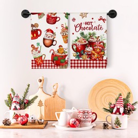 Arquiel 4 Pcs Christmas Kitchen Towel 100% Cotton Gingerbread Man Absorbent Dish Towels 70 x 48 cm Housewarming Candy Decorative Hand Towels for Dining Home