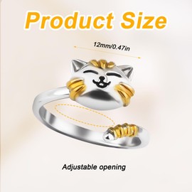 Mikovivi Fidget Rings for Women, Silver-Plated Rotating Rings Animal Cute Cat Ring Open Adjustable Fidget Jewellery Fidget Ring Women for Relaxing