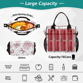 Cute Bows Pink Lunch Bag Insulated Cooler Bag Tote Reusable Lunch Box for Women Men Adult Adjustable Shoulder Strap Leakproof for Work Picnic