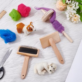 UNICRAFTALE 3Pcs Wool Carders Needle Felting Brushes with Top Whorl Frop Spindle Wooden Spinning Slicker Brushes Carders for Yarn Weaving Blending Roving Craft Felt Sewing Project Kit Supplies
