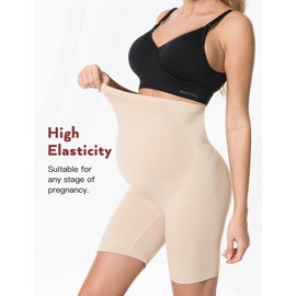 HOFISH Women's Maternity Shapewear Seamless Pregnancy Underwear for Dresses Belly Support High Waisted Panties Shorts Beige L