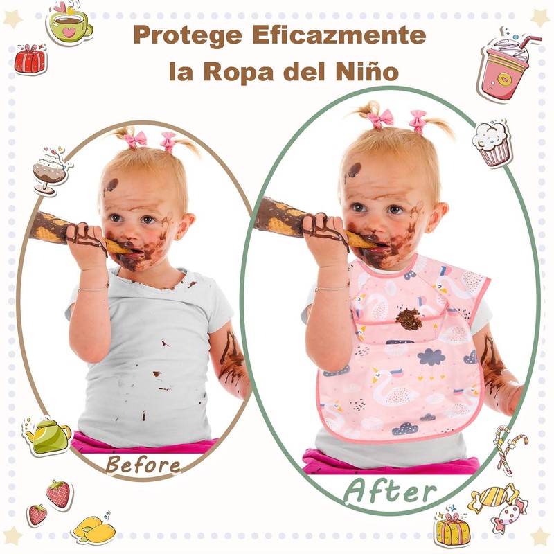 baberos con bolsillo… (Cisne + arco iris + corona)