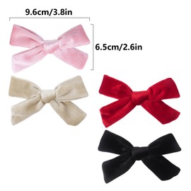 4Pcs Bow Hair Clips for Girls, 3.8 Inch Velvet Hair Bows Christmas Hair Clips for Women Toddler Girls(4 Colors)