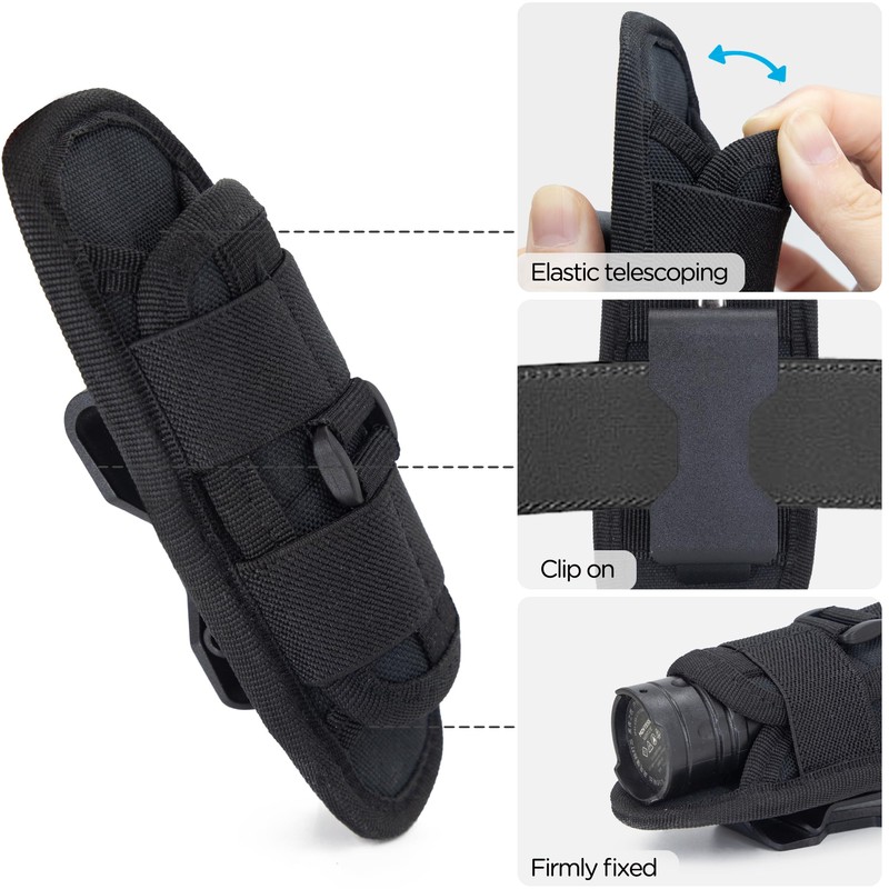 INGIDO Tactical Flashlight Pouch Holster, with 360 Degree Carabiner Reel