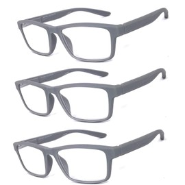 VeryHobby® Men Women Retro Square Rubberized Frame Reading Glasses Spring Hinges (3 Pairs - Grey/Grey/Grey, +1.75)