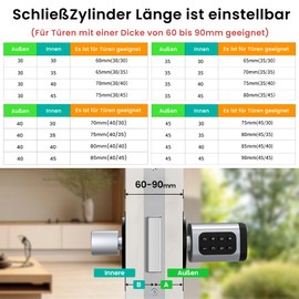 AVATTO Smart Door Lock with Fingerprint and Password for 60 - 90 mm Door, Adjustable Length with Key, IC Card, Supports Smart Life App Remote Control