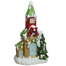 Northlight 21.25" Green and White Pre-Lit LED Snow Covered Church Christmas Tabletop Figurine